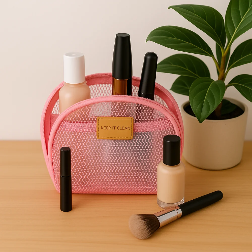 

Semicircle Mesh Makeup Bag Zipper Lipstick Bag Transparent Cosmetic Bag Wash Pouch Lightweight Storage Toiletry Bag Camping