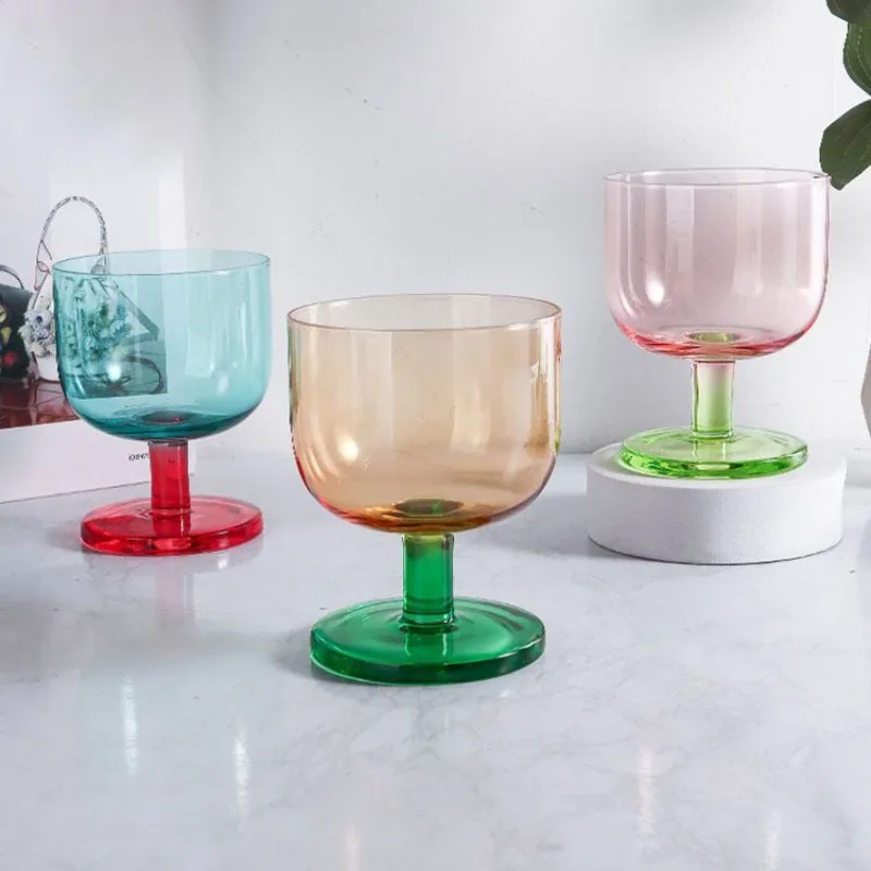 Jelly Color Collision Crystal High Footed Cup Coffee Cup Restaurant High Footed Handmade Juice Cups Unique Color Kitchen Tools