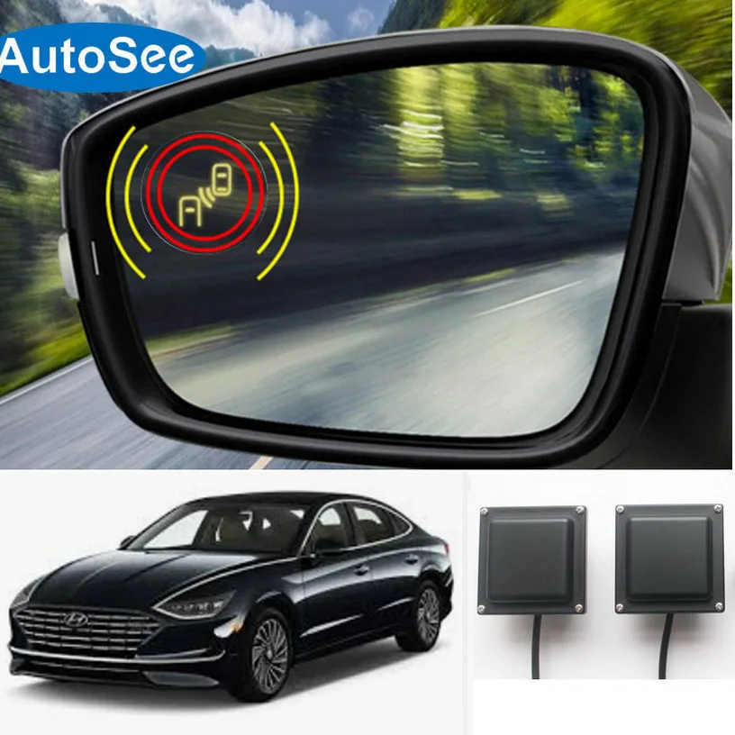 for Hyundai Solaris sonata car blind spot detection BSD alert sensor rearview mirror LED lamp warning line Lane change assist