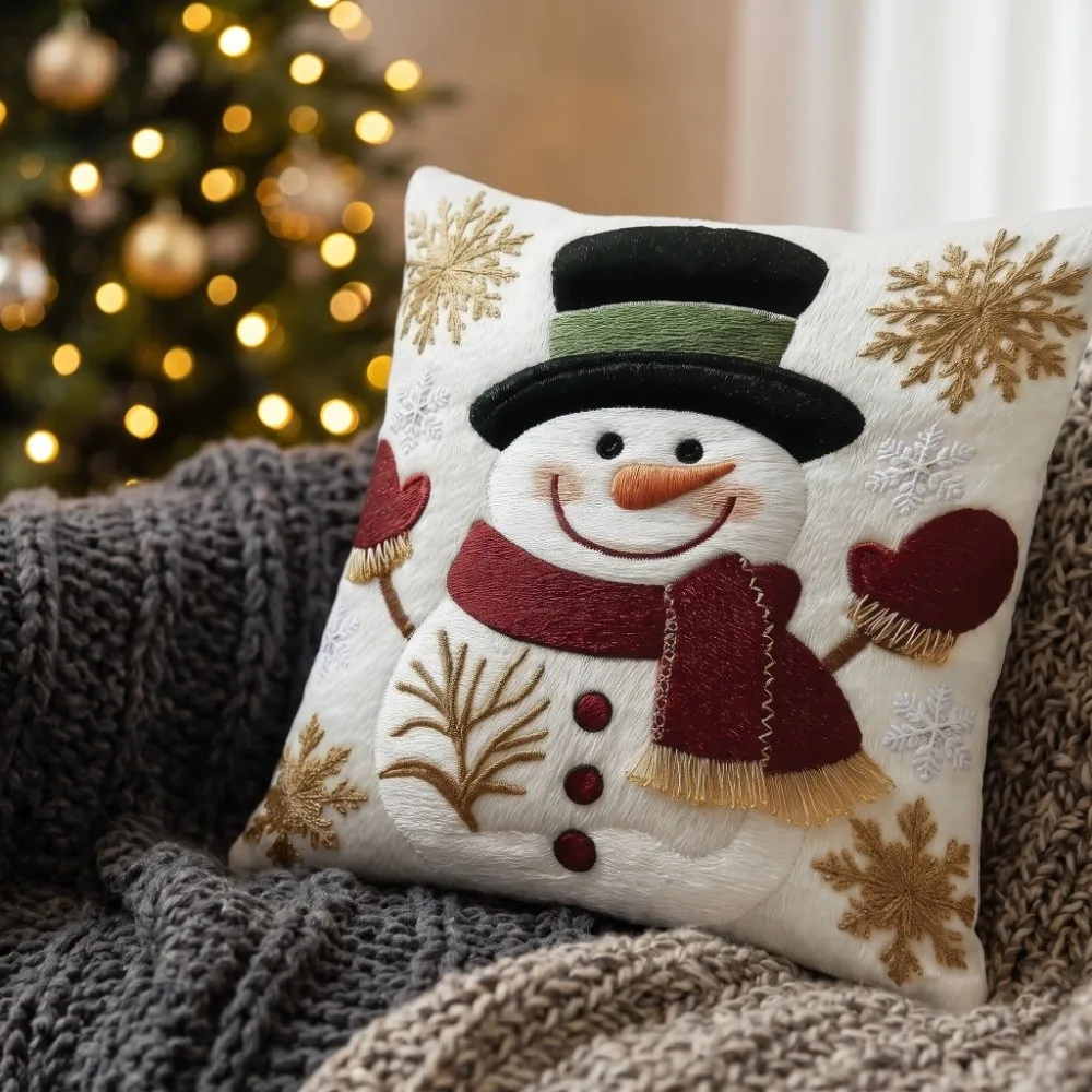 Simulated Embroidery Christmas Pillow Cover Christmas Tree Santa Claus Xmas Tree Pillowslip Square Elk Deer Throw Cushion Case