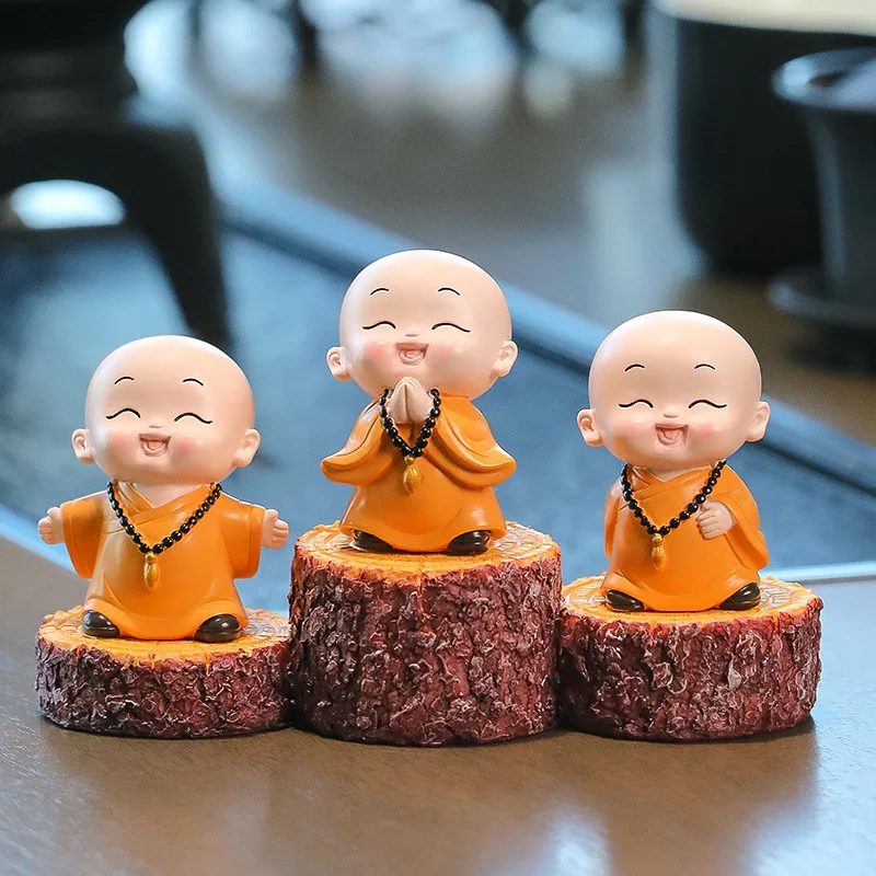 Resin Crafts Lovely Little Monk Sculptures Cute Monks Buddha Statues Creative Buddha Dolls Home Office Desktop Car Ornaments