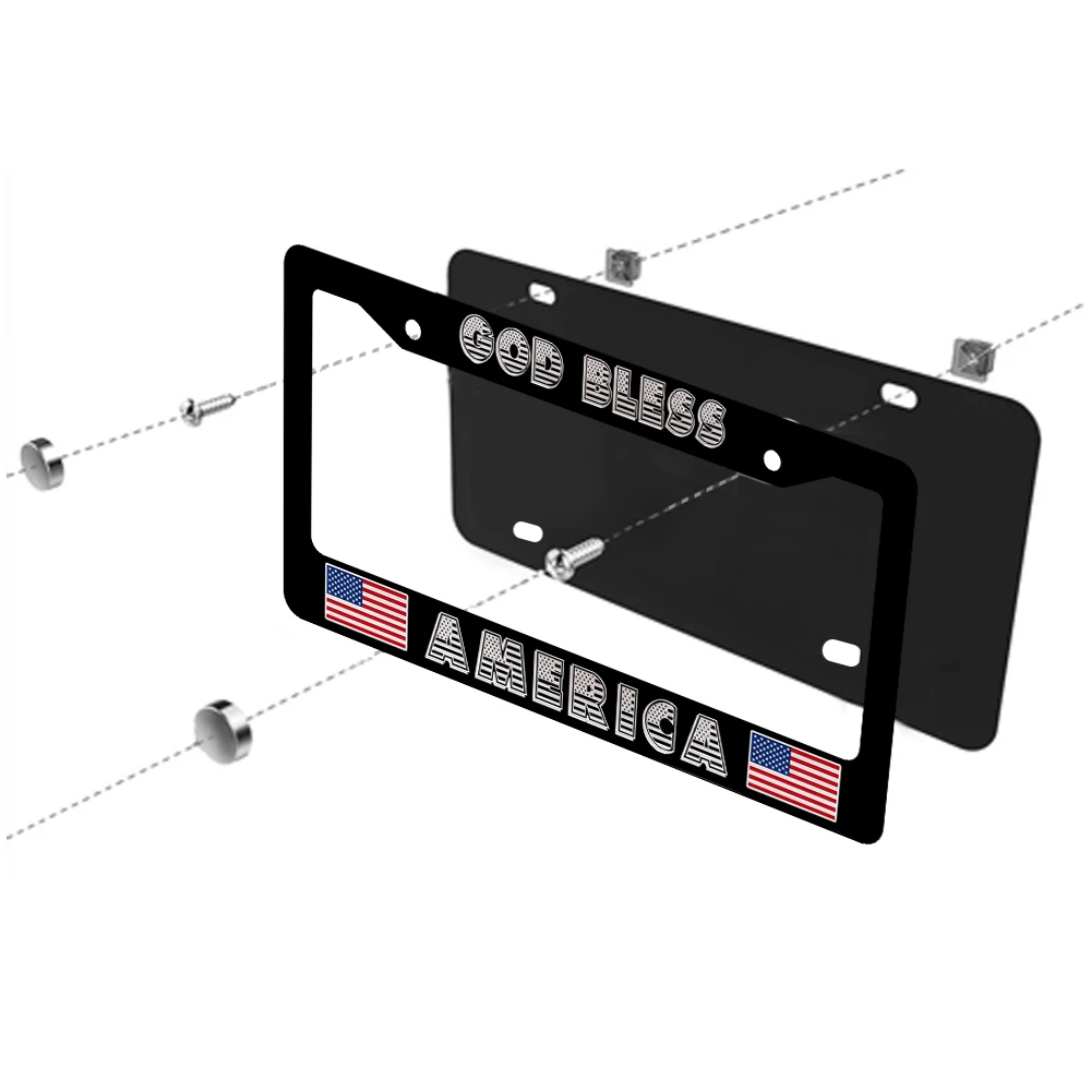 إطار لوحة السيارة للرجال أبيض وأسود إطارات لوحة الترخيص للنساء يبارك الله في أمريكا ملحقات السيارة المعدنية المصنوعة من الألومنيوم #4