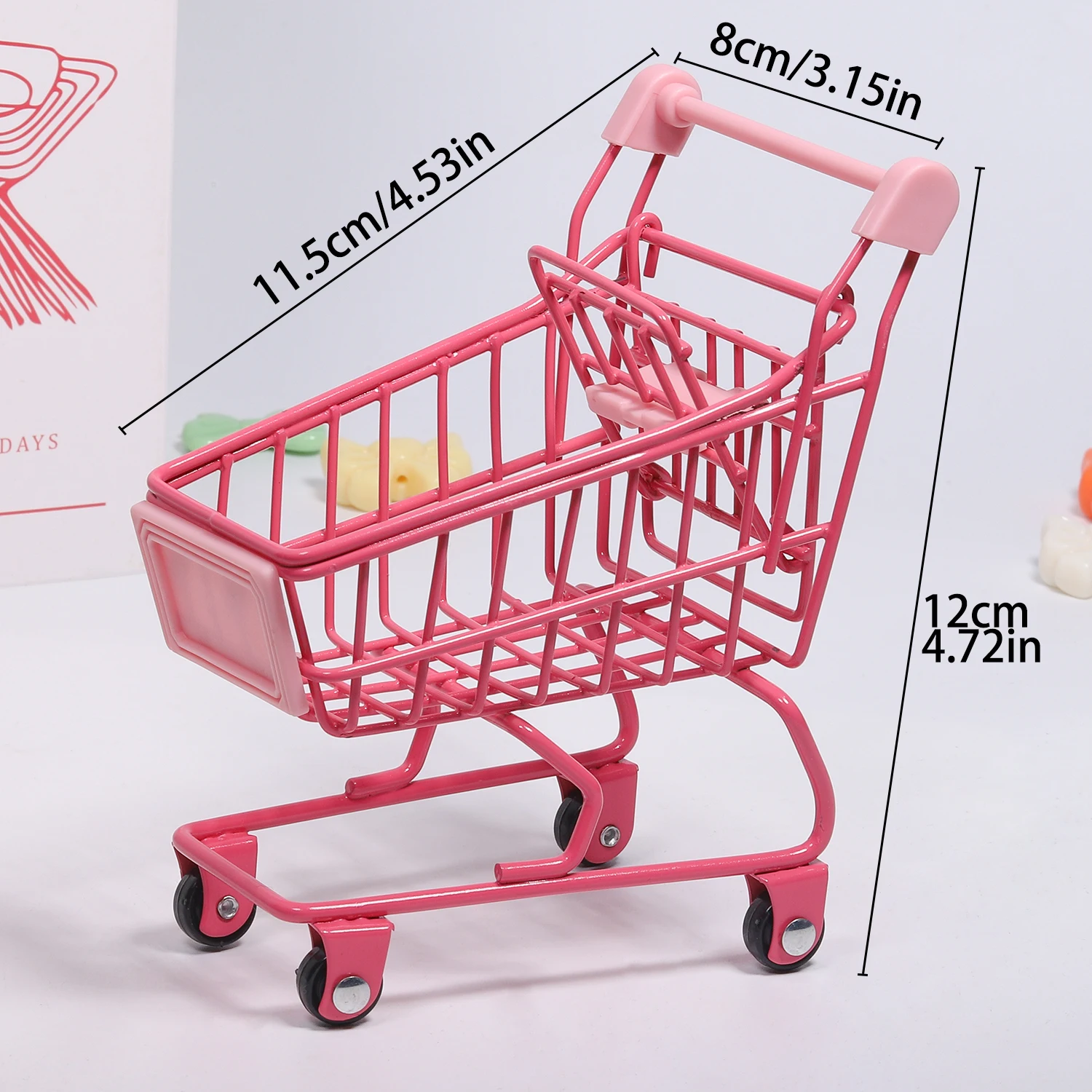 1pc Multicolor Mini Shopping Cart Storage Organizer Funny Small Gift Container Candy Packaging Mini Cart Jewelry Storage basket