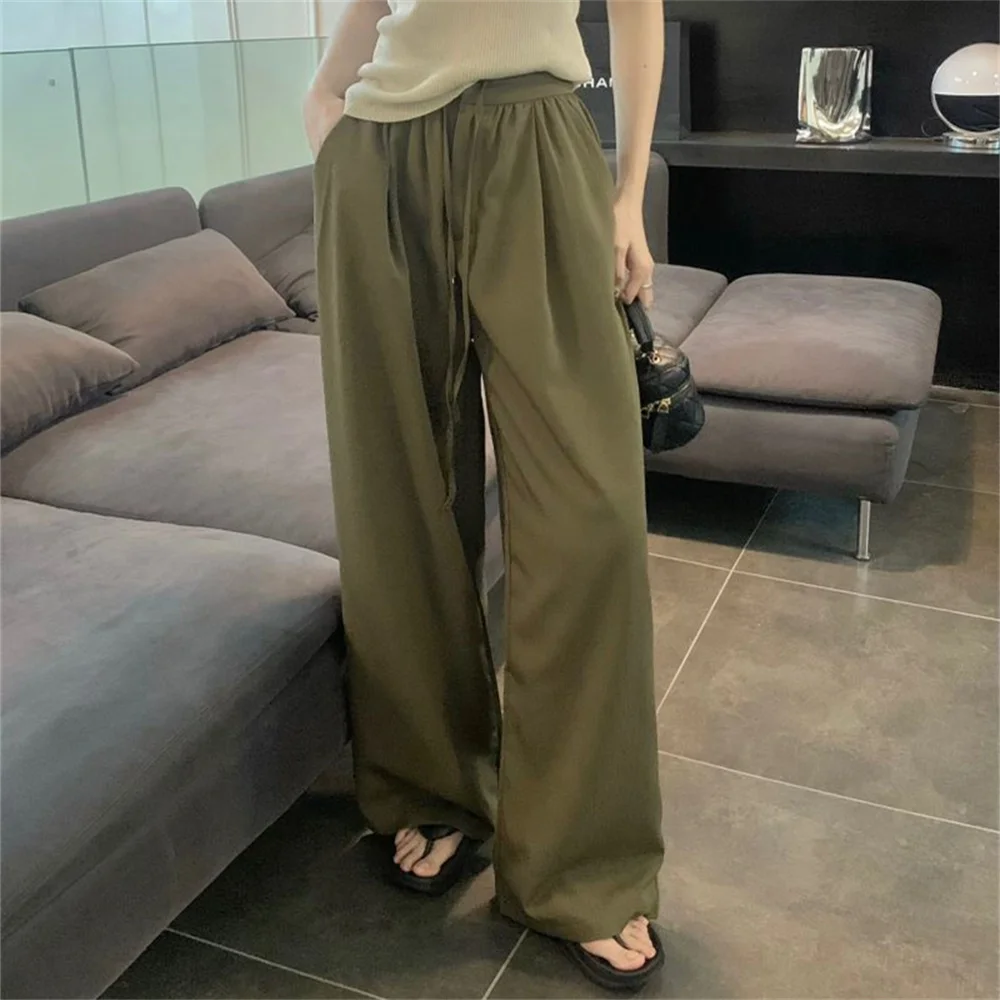 

PLAMTEE Solid Mopping Pants Women OL High Waist Loose All Match Summer 2023 Daily Wide Leg Streetwear Mujer Straight Casual