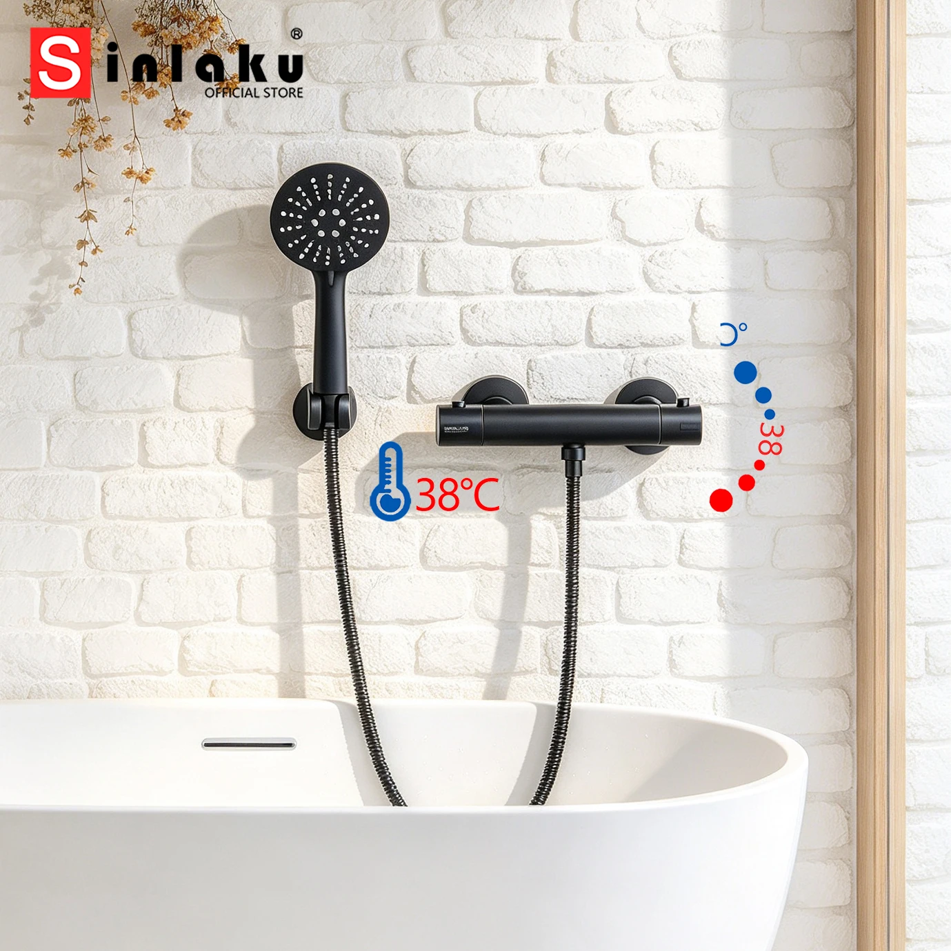 SINLAKU Thermostatic Bathroom Bathtub Black Shower Faucet Set Tub Wall Mounted Sink Faucets Shower Systerm Bath Mixer Tap
