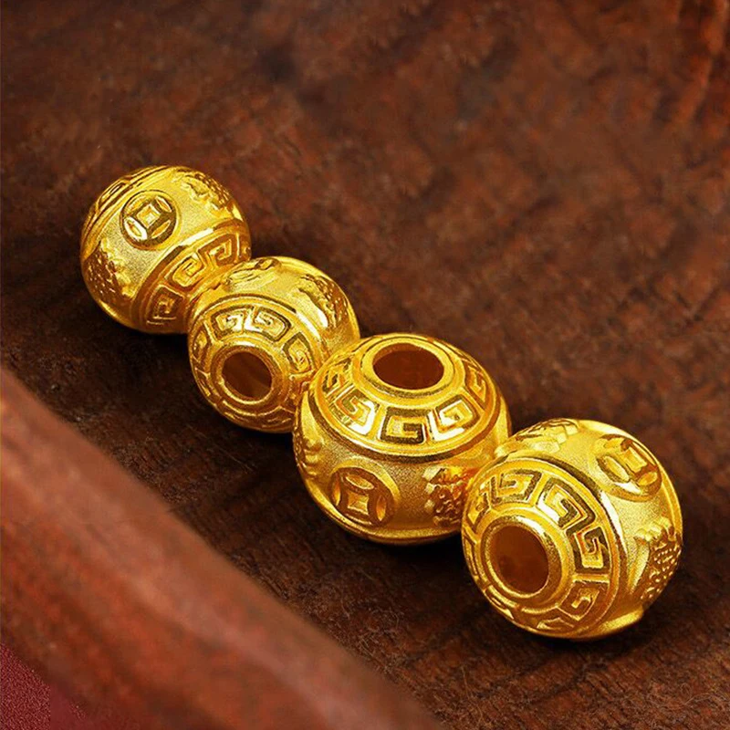 Round Gold Color Spacer Loose Copper Wealth Lucky Beads For Jewelry Making DIY Bracelet Necklace For Woman Keychain Accessories