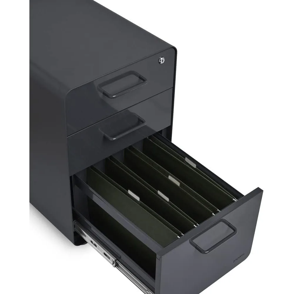 Stow 3-Drawer File Cabinet - Charcoal, 2 Utility Drawers and 1 Hanging File Drawer, Fully Painted Inside and Out, Powder