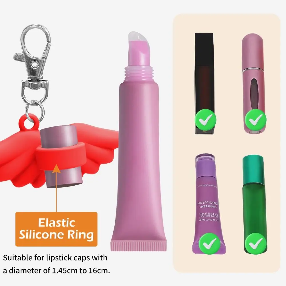 Creative Silicone Lip Balm Holder with Keyring Portable Keychain Lip Gloss Cap Flexible Angel Lipgloss Sleeve for Summer Fridays view 6