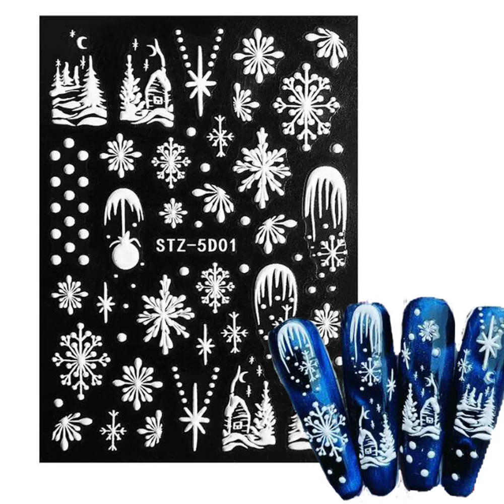 1 Stück 5D Acryl Blumen Nail Art Aufkleber geprägte Schneeflocke Nagelaufkleber Winter Urlaub Weihnachten Dekoration für DIY Maniküre