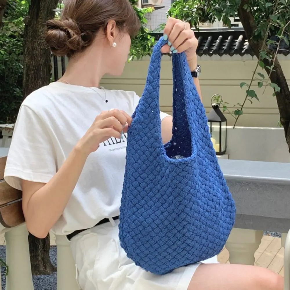 

Trendy Summer Cotten Crochet Shoulder Bag Large Capacity Fashion Beach Handbag Simple Handbag Hollow Out Weave Bag Beach