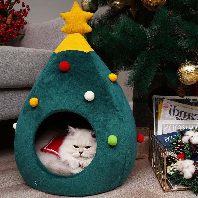 Dog Beds/Mats Christmas Tree Cat Nest Dog Nest Winter Warm Pets Nest Winter Cat House Pet Supplies Teddy Pett Bed Pet Products