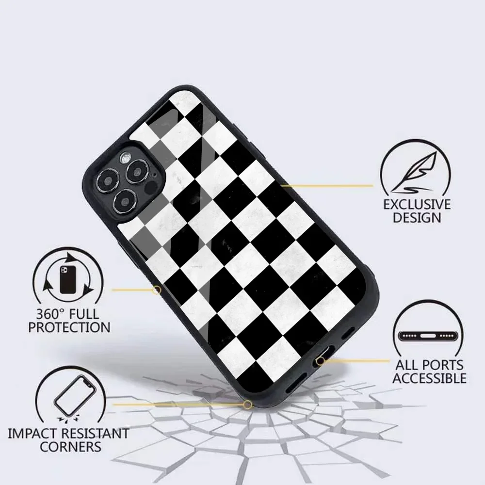 Nero bianco Checkerboar Case Strong Magnetic IPhone 15 14 13 Pro Max 11 12 Mini Alex Mirror Magsafe Wireless Charging Cover