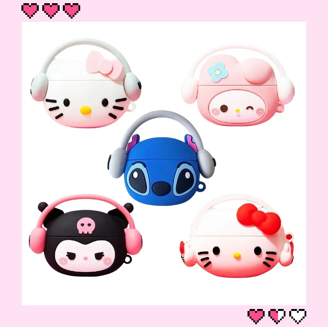 For Airpods 1 2 3 Pro Pro 2 Wearing headphones Hello Kitty Kuromi Melody Stitch Silicone Earphone Case Accessories Cover