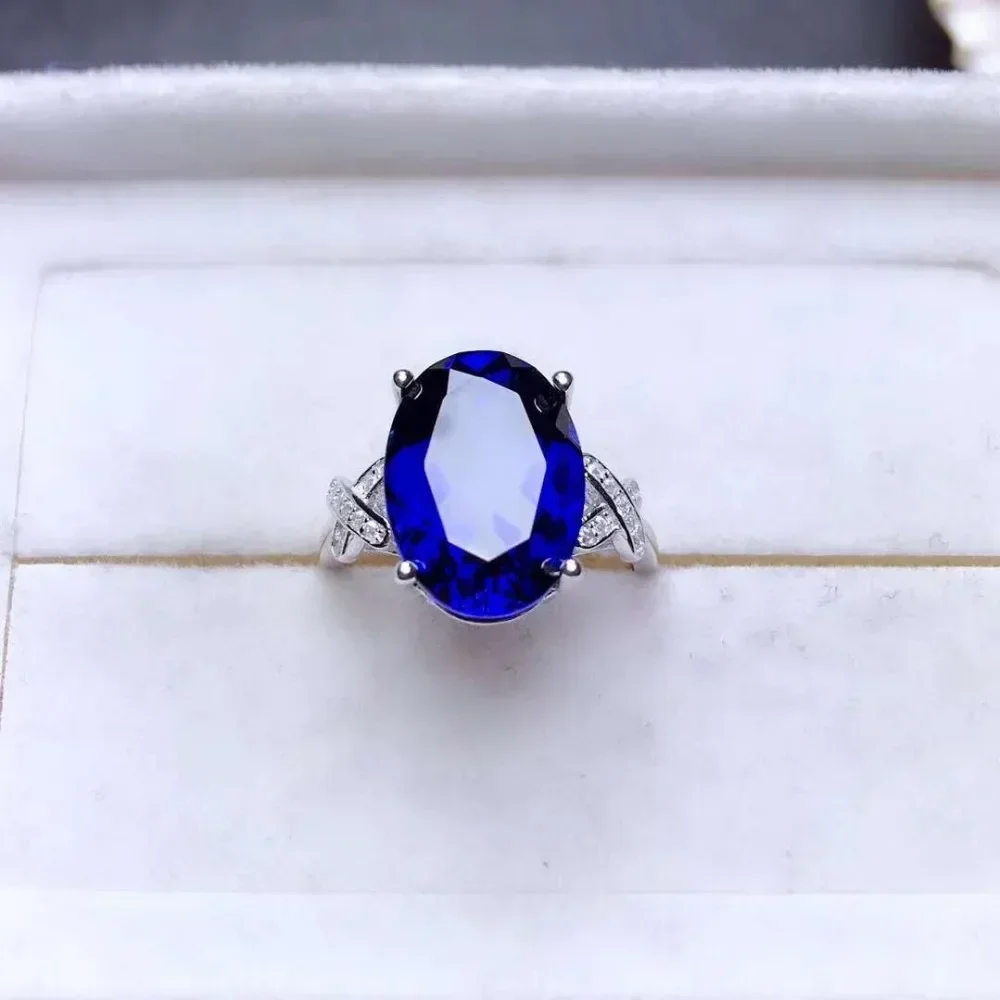 Natural Sri Lanka Sapphire S925 Big Grain Gem Ring Elegant Fine Fashion Wedding Jewelry for Women Free Shipping