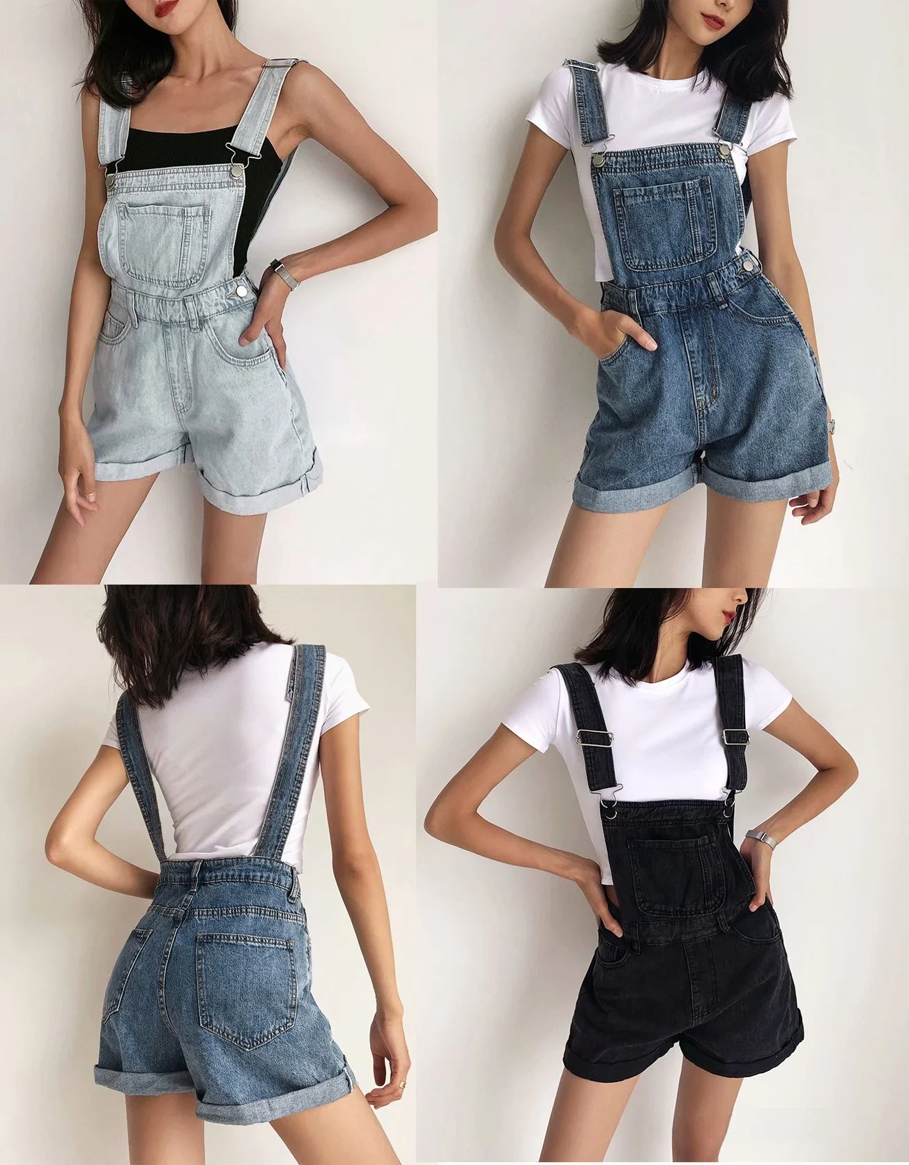 

New 2020 Women's Jeans Overalls Thin High-waist Slimming Wide-leg ort Pants Denim Strap-on Outfits Summer Faion Daily Street