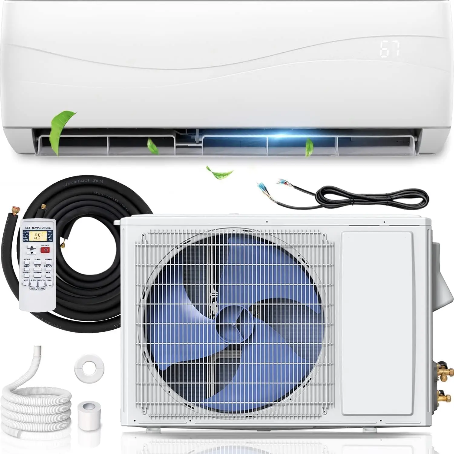 Mini AC Split-System, 17 SEER2 Ductless Air Conditioner w/Pre-Charged Condenser, White (9000BTU, 220V, 17 SEER2)