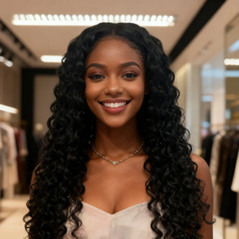 

European and American style black women's middle-parted long curly , small curls, wavy high-temperature fiber African wig
