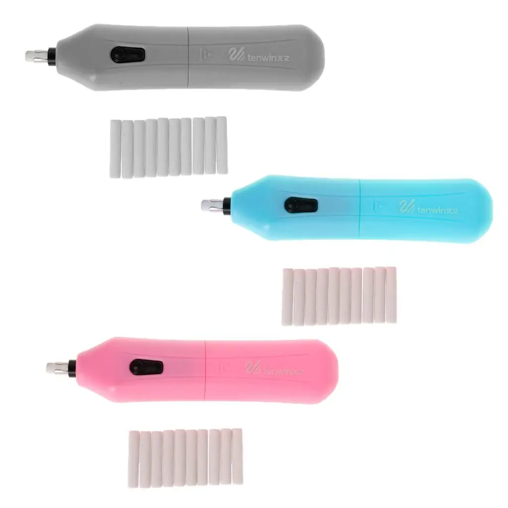 Eraser elétrico automático portátil, operado a pilhas, 10x branco recargas