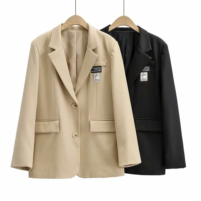 Street Sle Loose Damen Jaet 2022, neuer Vintage Briti College Faion Ele, schrulliger Anzug, reine Farbe, lang, Sve