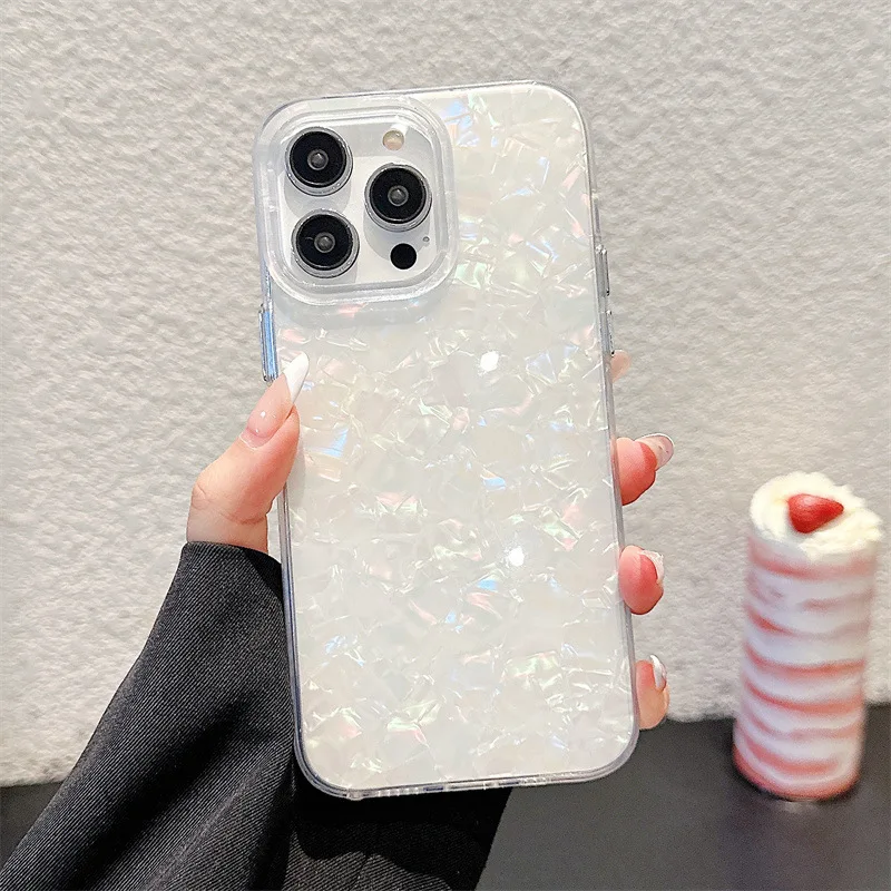 Luxury Solid Color Shell Pattern Phone Case For iPhone 16 15 14 Plus 13 12 11 Pro Max Silicone Shockproof Protective Back Cover