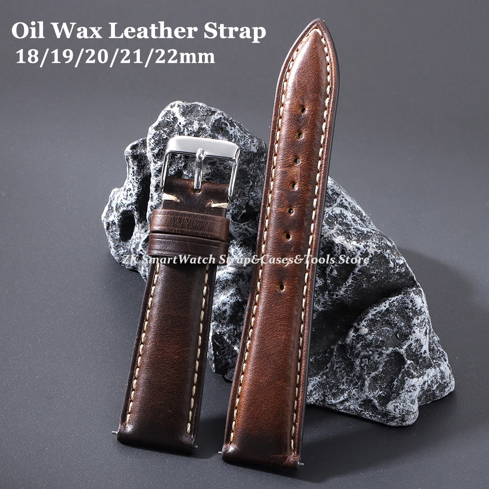 Retro Genuine Calfskin Strap Oil Wax Discoloration Cowhide Watchband 18/19/20/21/22mm High Quality Business Watch Band