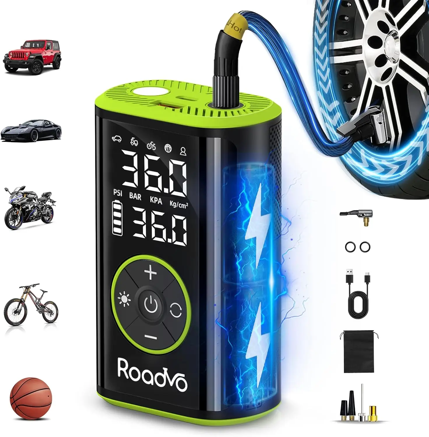 

Portable Air Compressor with Digital Gauge, 150 PSI Cordless Pump for Car, Bike, Motorcycle & Balls