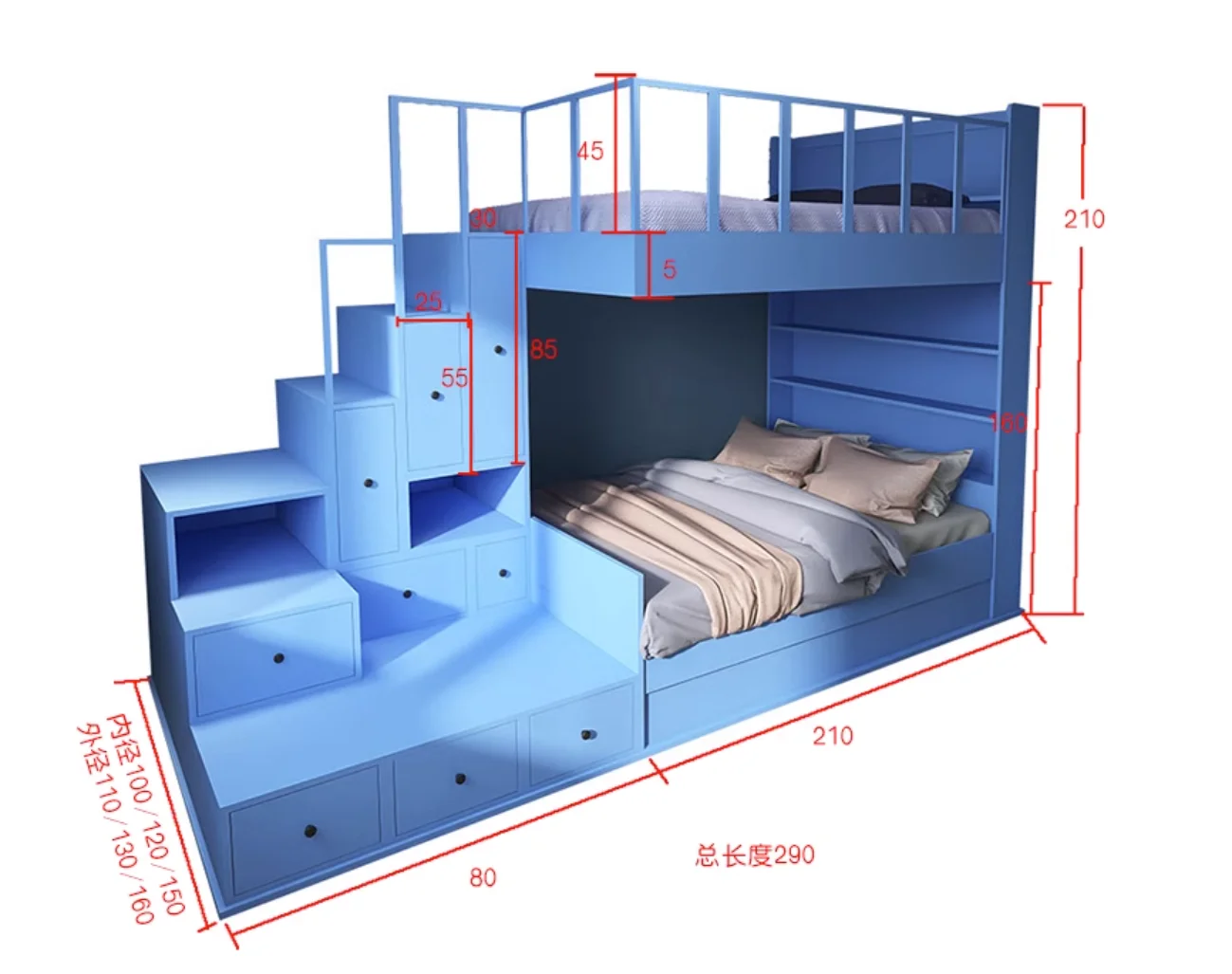 Multi-functional High-Low Bed Apartment Dormitory Double Bunk beds Modern simple lockers elevated beds