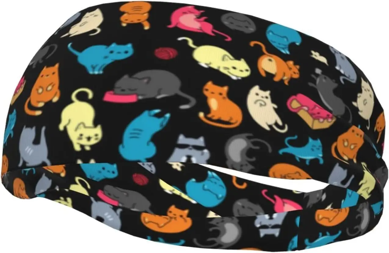 

Cats Pattern Print Headbands Non Slip Sweatband Fashion Summer Hair Bands for Tennis,Basketball,Running,Gym,Working Out