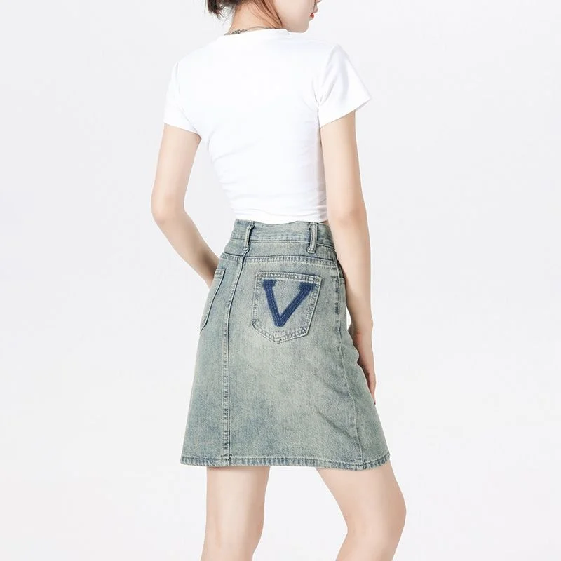 

Корейская винтажная женская джинсовая юбка-шорты облегающего кроя, весна-лето, стиль «Hot Girl», мода Y2K, джинсовая юбка А-силуэта с высокой талией