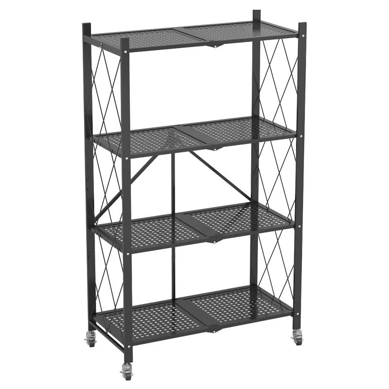 One Second Folding Installation-Free Kitchen Folding Shelf Shelf Floor-Type Storage Movable Folding Shelf