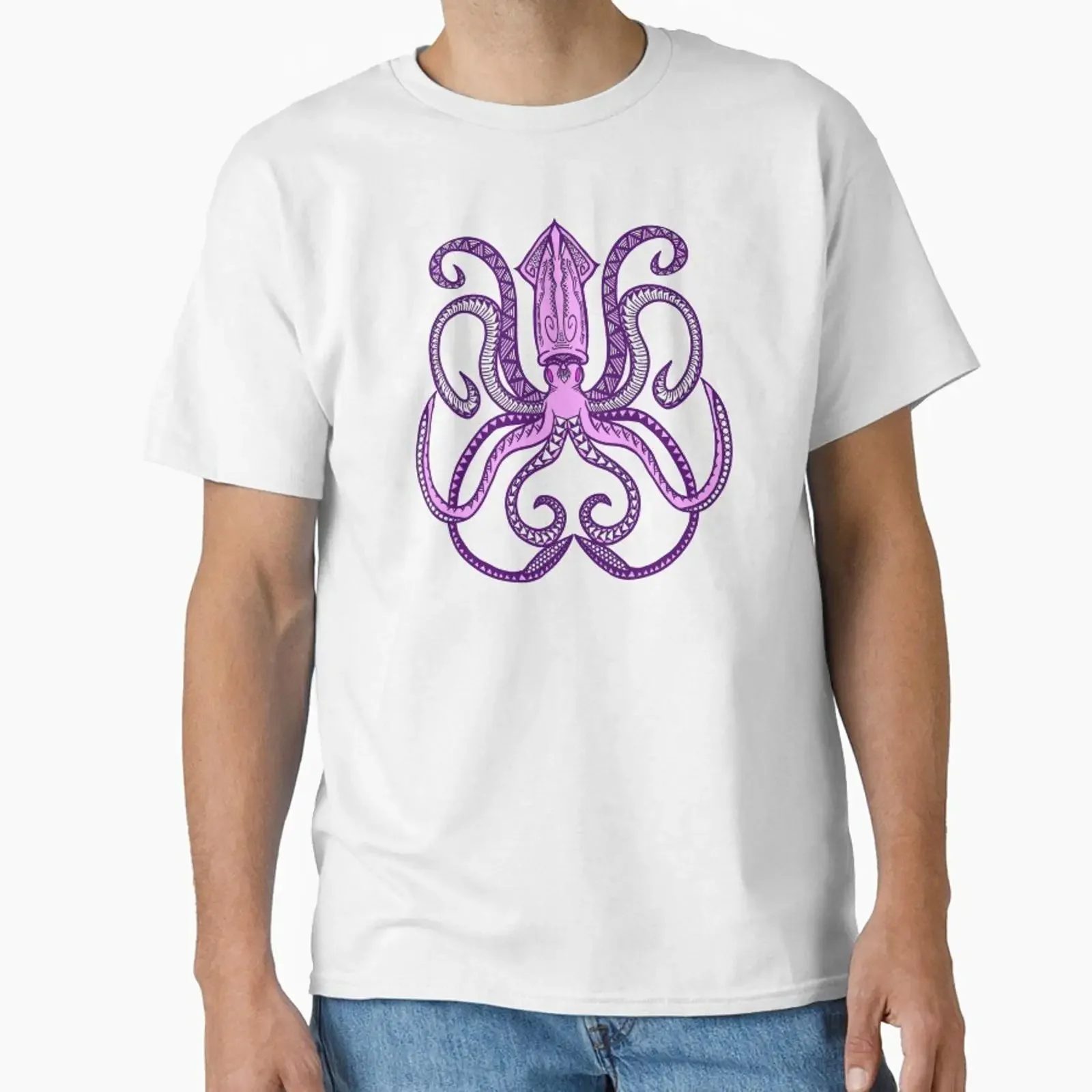 Pink and Purple Tribal Giant Squid designed sold by Steeb757 vintage Washed Unisex Comfortable Slightly streetwear graphic