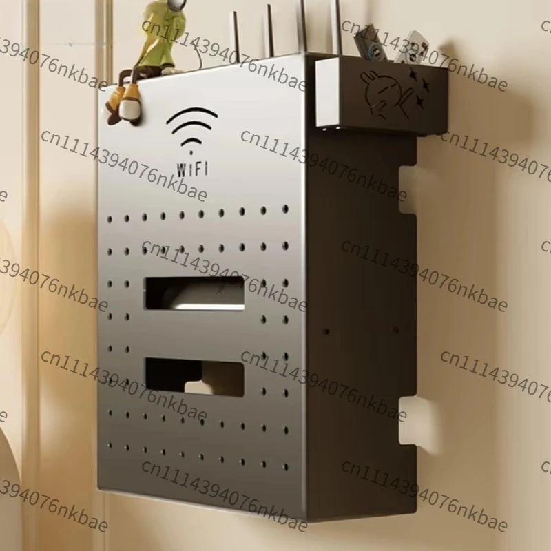 Carbon Steel Router Storage Box, Wall Mount Modem Set-Top Box Organizer, Multimedia Socket Cover for Home