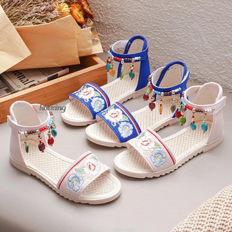 Children Sandals Baby Toddler Shoes Girls Beach Shoes Soft Bottom Non-slip Leisure Sandals Versatile Ethnic Style Princess Shoes