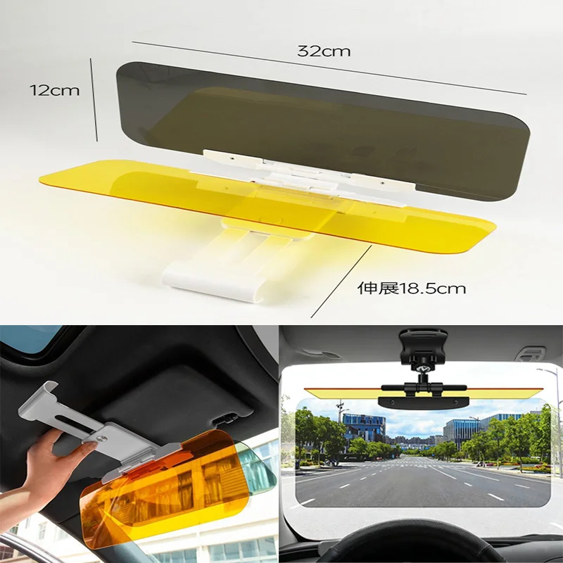 Car Sun Visor Extender 2 In 1 Polarized Anti-Glare Transparent Sunshade Adjustable Day And Night Dual Use Driving Accessory