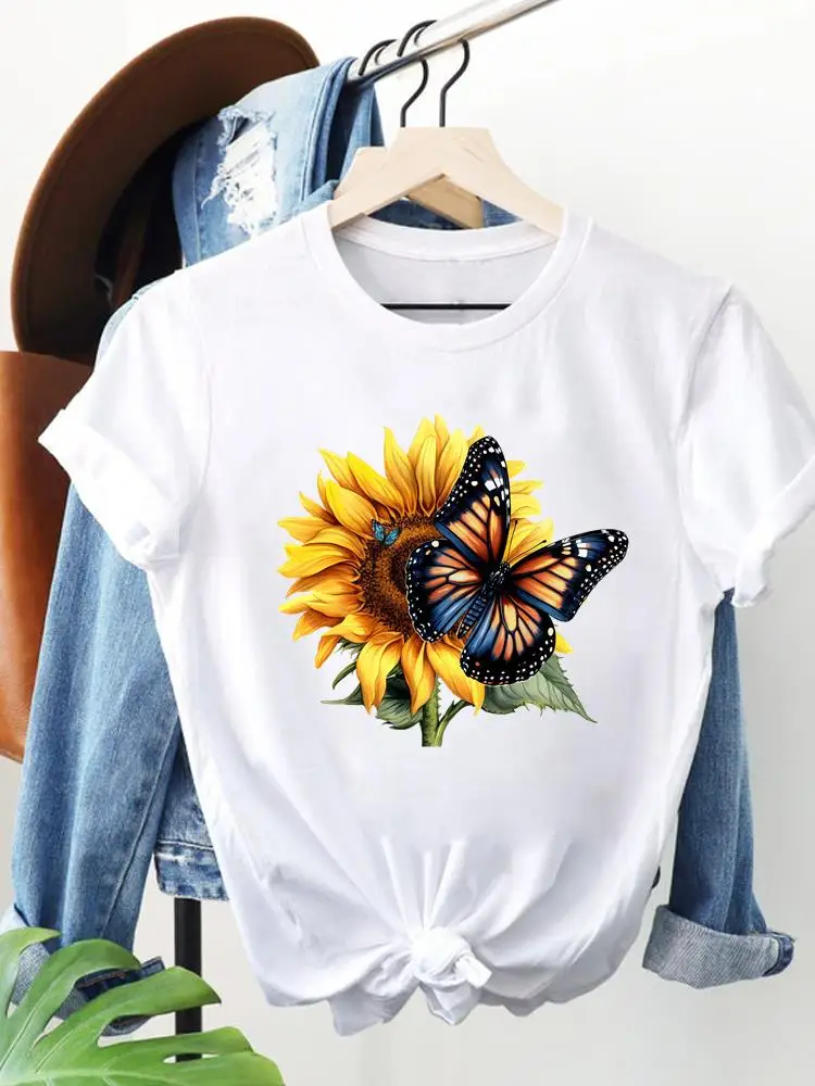Doce flor estilo impressão camiseta gráfica impressão superior manga curta mulher casual camisetas moda roupas femininas