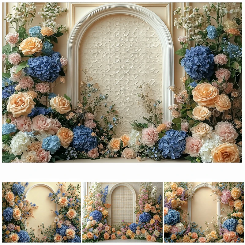 

LS Spring Flower Photography Background Back Cake Smash Kids Adult Art Portrait Photo Backdrop Arch Colorful Flower Decor Props