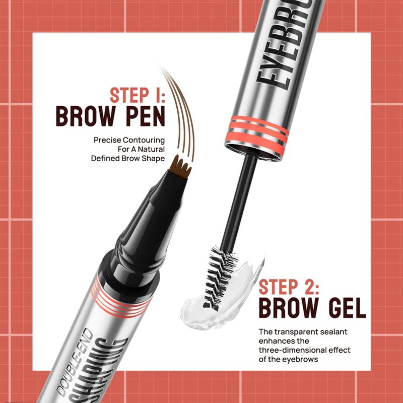 LOTTIEYA Double-end 4 Tip Head Eyebrow Shaping Brow Pen Ultra Precise Pen Hair Eyebrow Pencil + Sheer Brow Gel Three Dimensional