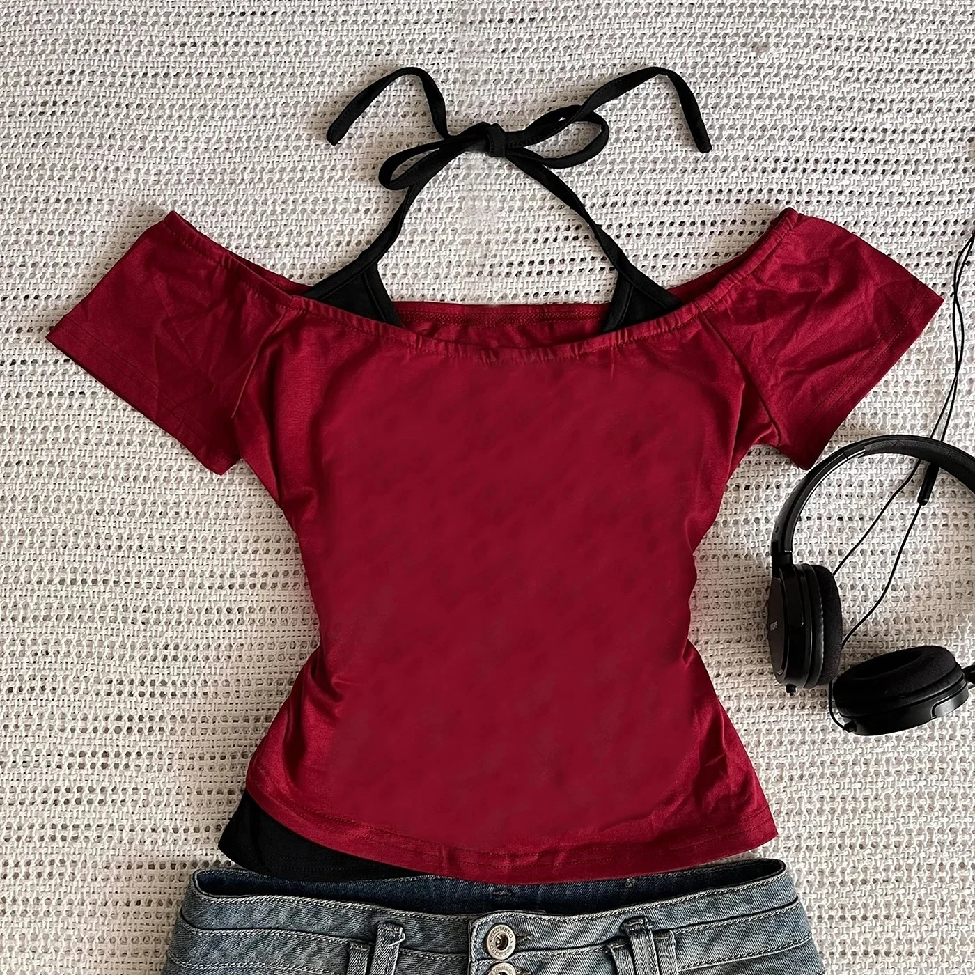 Europäischer und amerikanischer Stil, Sommer-Y2K-Urlaub, zweifarbiges, süßes und würziges Kurzarm-T-Shirt im amerikanischen Stil, schmal geschnittenes Oberteil für Damen – Detail 7