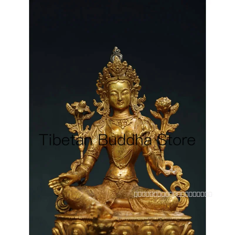 21cm Tantric Tibetan Nepalese Pure Copper Green Tara Buddha and Bodhisattva