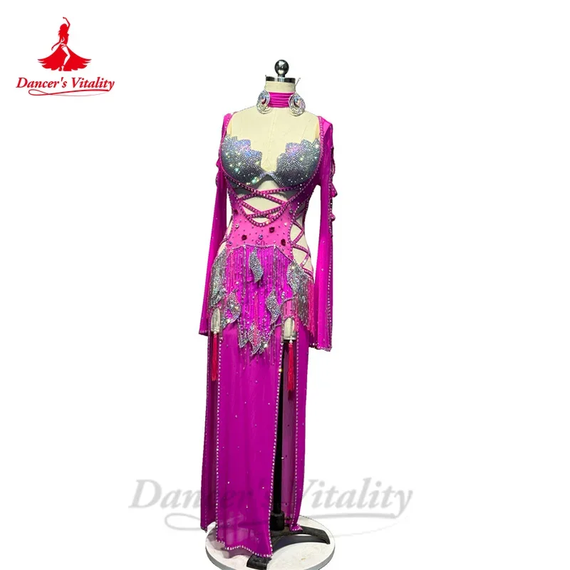 

Belly Dance Performance Dress for Women Customsized AB Stones Bra+robe 2pcs Adult Children Shaabi Saibi Balady Competiton Robes