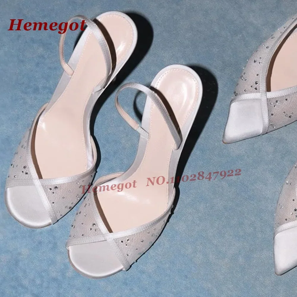 Peep Toe Stiletto Heels Splicing Women's Sandals Silver Rhinestones Cross Mesh Sandals Summer Side Air Slingback Elegant Shoes
