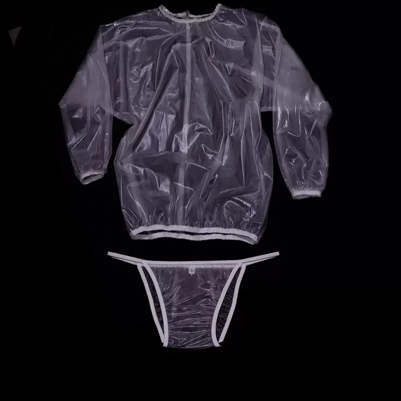 Прозрачная мягкая бесшумная пластиковая рубашка из ПВХ с длинными рукавами и круглым вырезом, пуловер, футболка, водонепроницаемые трусы ABDL, интимный комплект для пары ﻿