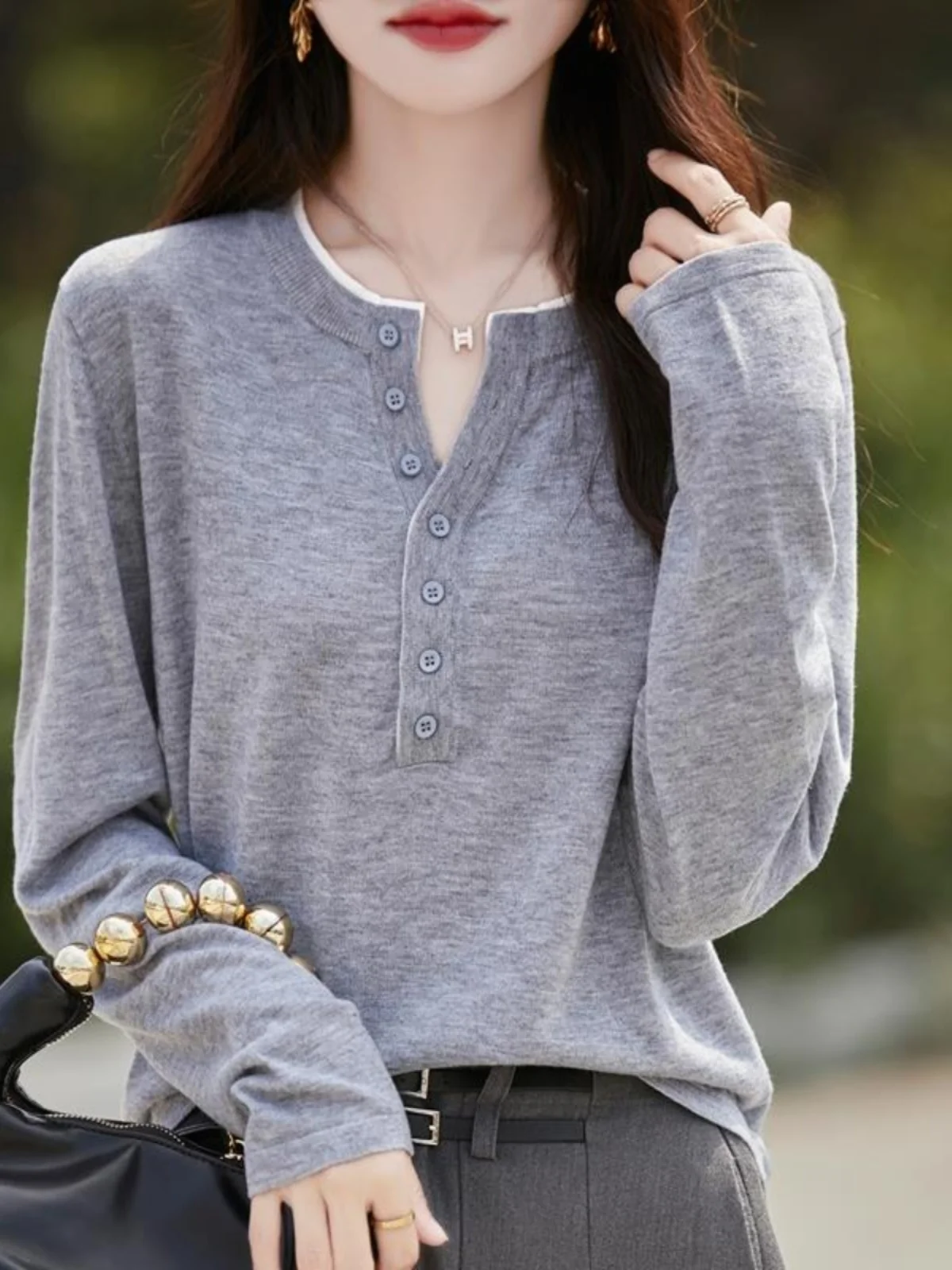 

Qingdao Color Blo Woolen Sweater Women's Thin f Open Collar Base Layer Top Korean Sle Commute Faion Winter New Arrival