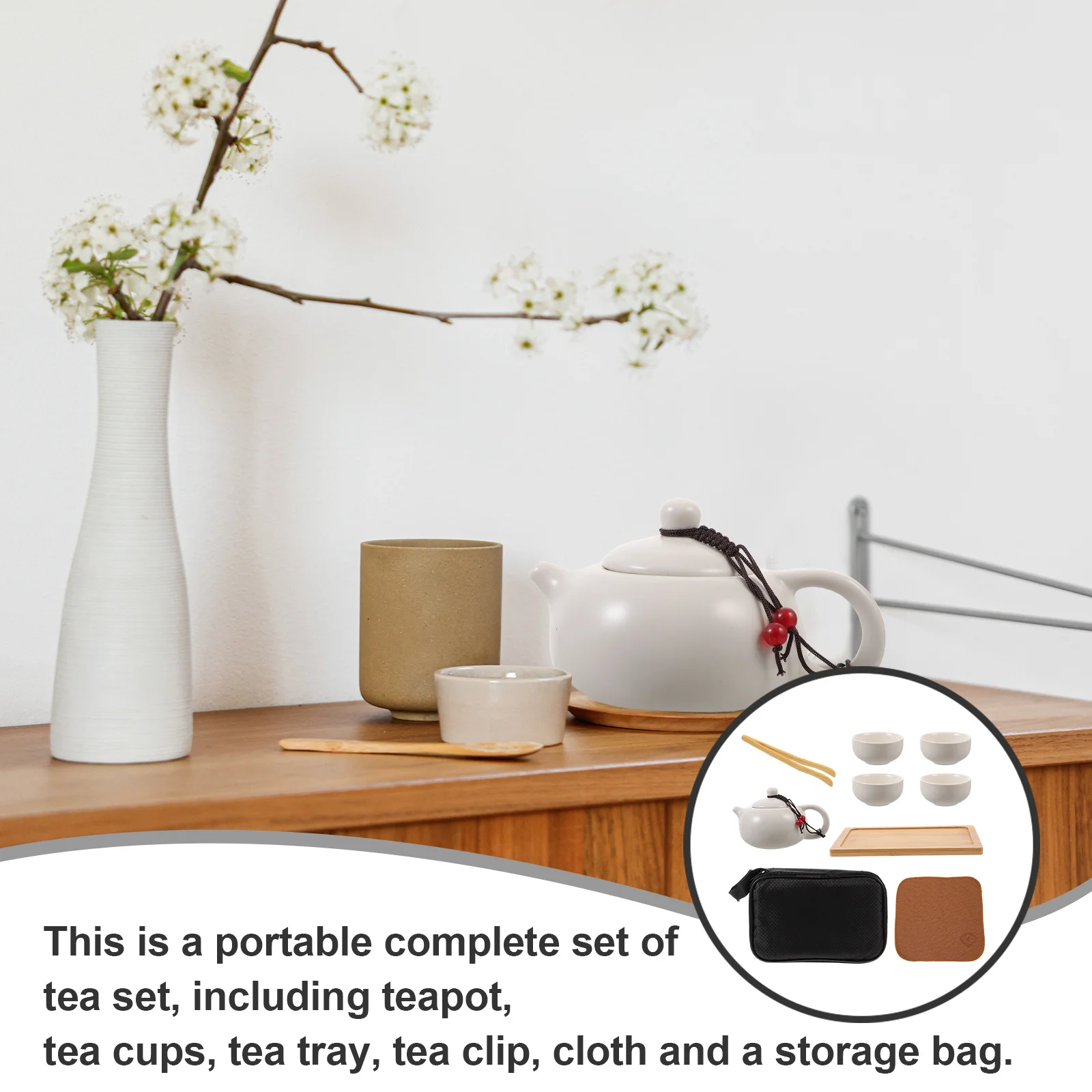 

1Set Portable Ceramic Travel Tea Set Kung Fu Teapot Cup Kit Small Size Wooden Tray Travel Tea Brewing Kit Gift
