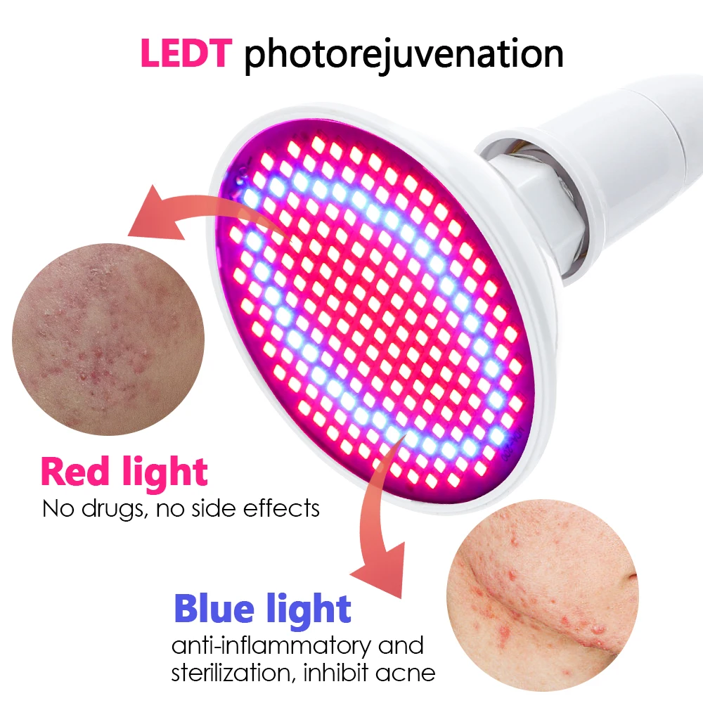 LED Photon Beauty Light Blue Red Light Therapy Purifies Skin Acne Freckle Removal Shrink Pores Facial Mask Beauty Device