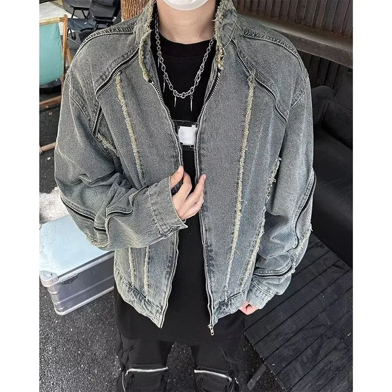 

Waed Denim Motorcycle Jaet Men's ort Sle Stand Collar American Casual Faion plus Size 250 Pou Autumn Winter Coat