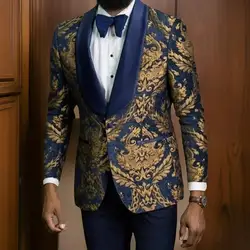 Floral Men Suit Jacket 2024 Slim Fit Wedding Tuxedo Blazer 1 Pc Shawl Lapel Prom African Fashion Suit Jackets Ready to Ship