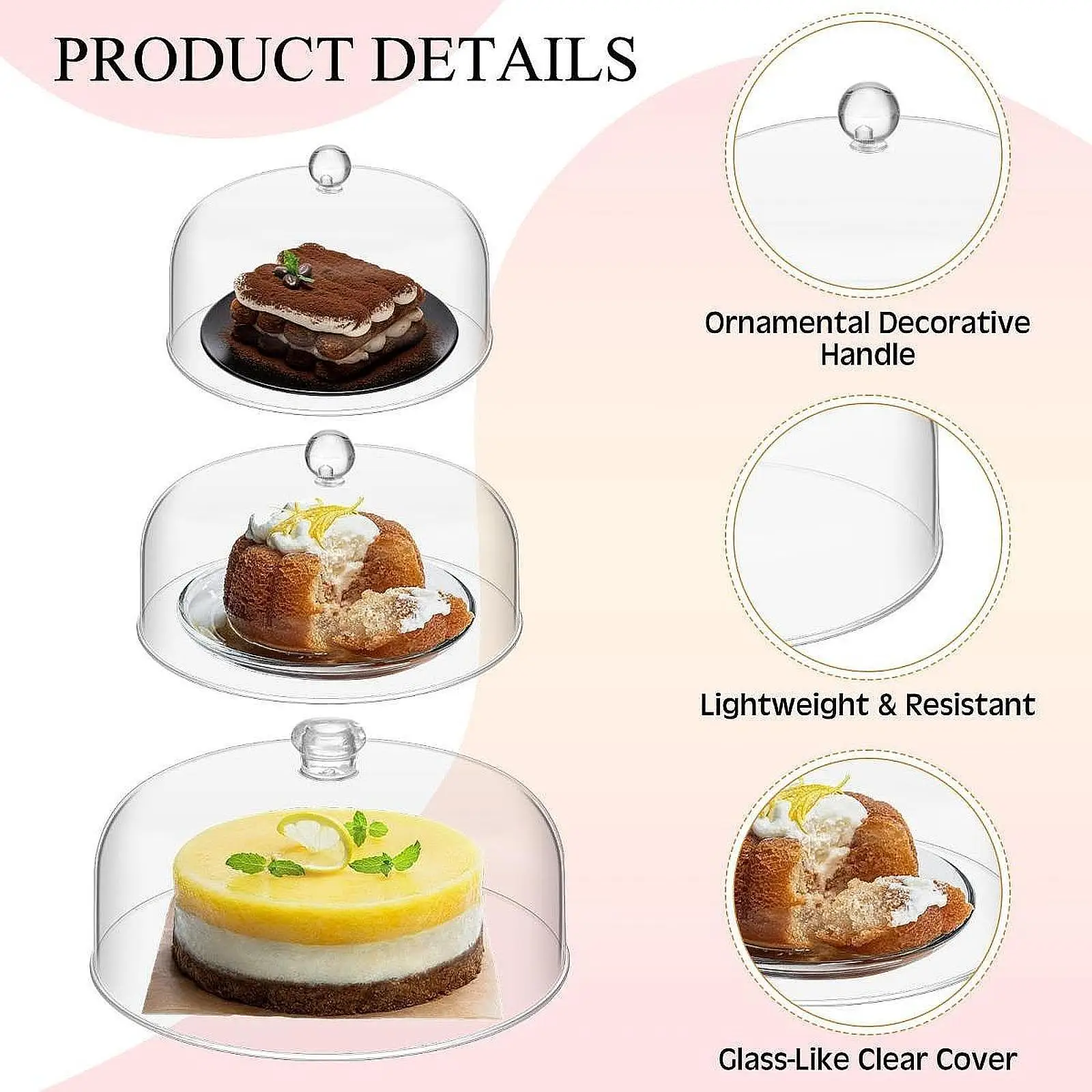 2Pcs Cake Plate Display Acrylic Cake Stand Cover with Handle Cake Tray Serving