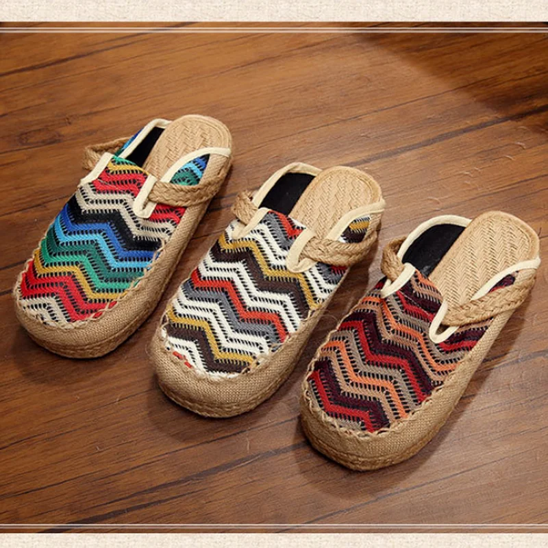 Fashion Linen Women Shoes Classic Handmade Cloth Shoes Ethnic Style Single Shoes Straw Weaving Literature Art College Slippers