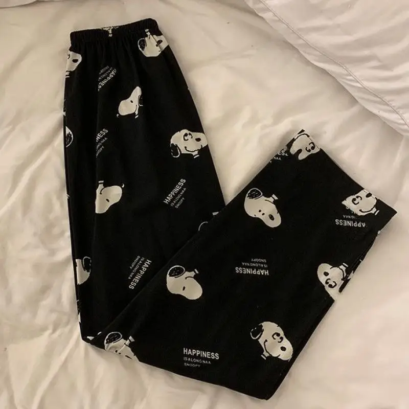 Kawaii Snoopy Pajama Pants Anime Cartoon Trousers Plus Velvet Pajama Pants Student Dormitories Slacks Loose-Fitting Trousers